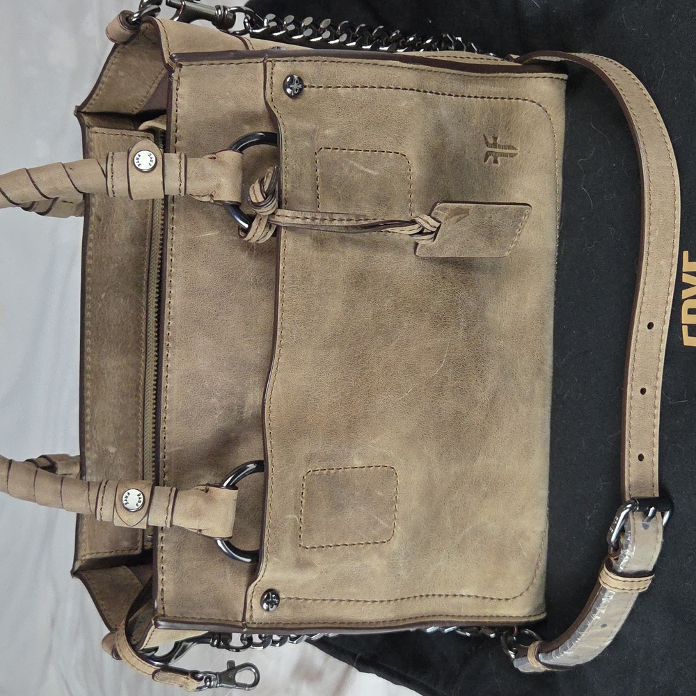 FRYE NWT Demi Satchel BROWN Grey 28 Tan Handbag Suede Leather Tote